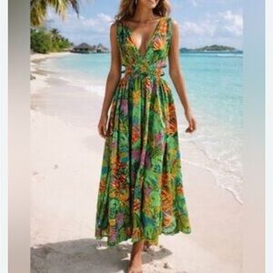 Indulge Tropical Maxi cutout dress size XL